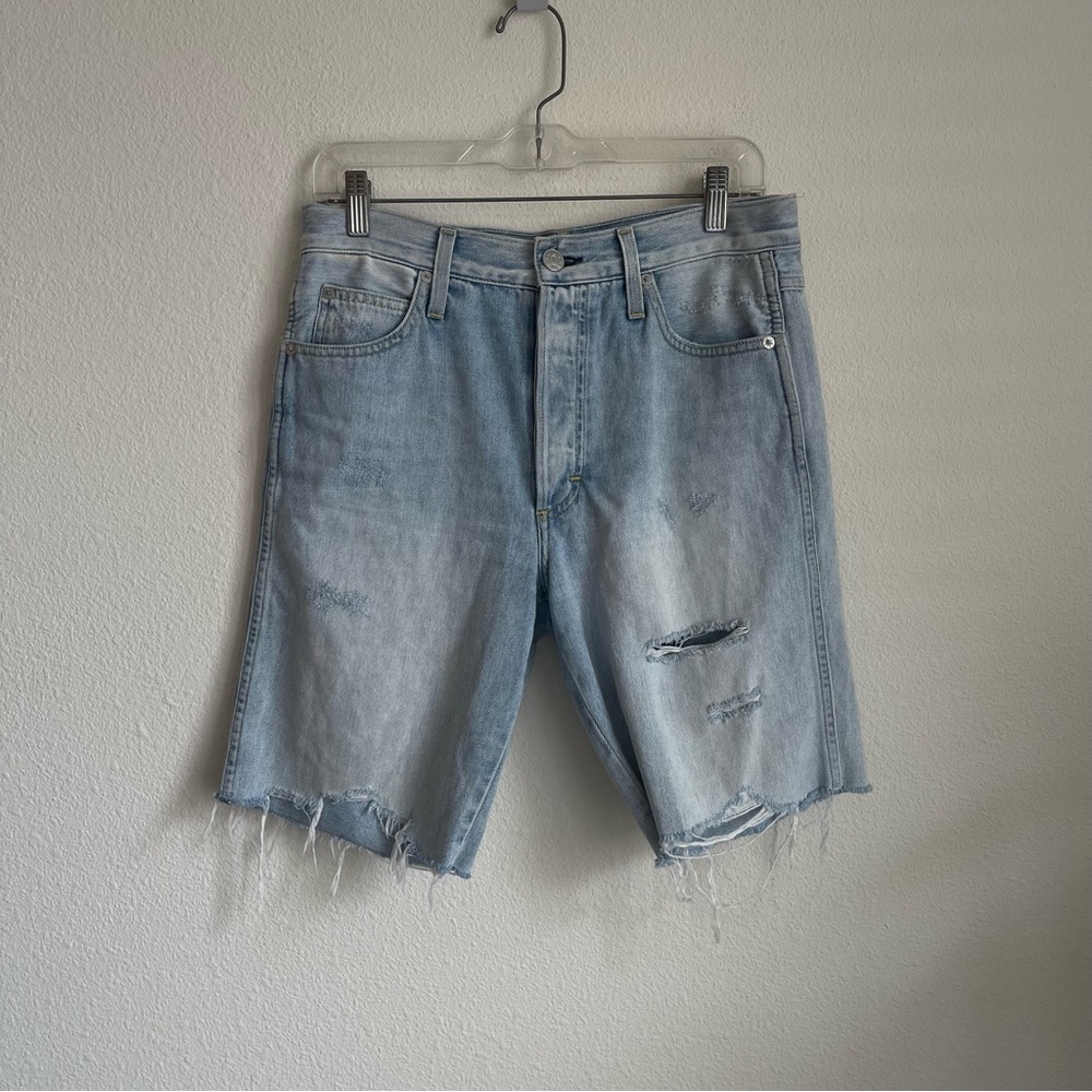 AMO Long Loverboy Cut Offs Frayed Distress Denim Jean Shorts